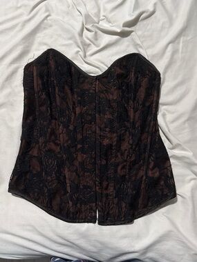Windsor Black Lace Overlay Brown Strapless Corset Top